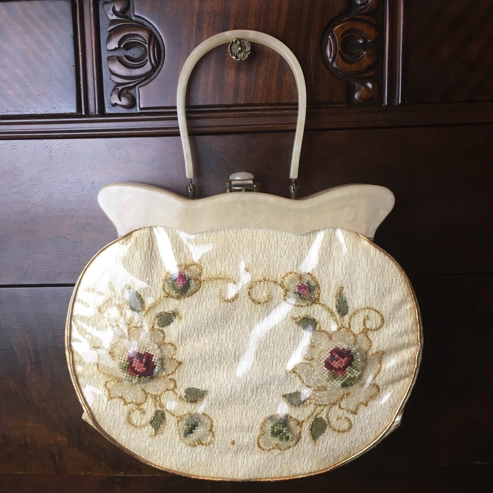 RARE Vintage Claire Fashions Lucite Frame Handbag
